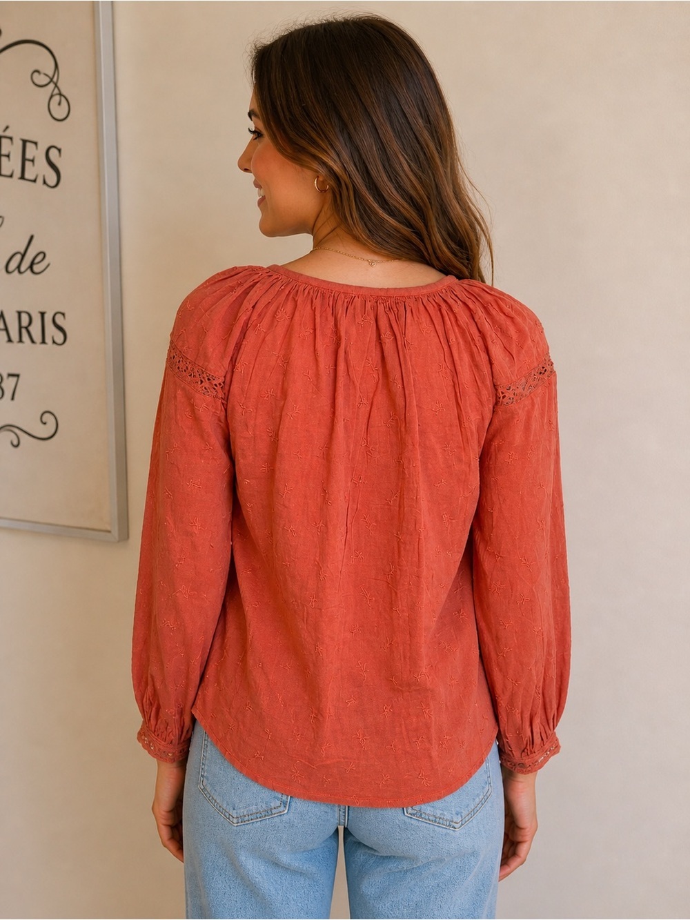 NWT Old Navy Embroidered BoHo Peasant Blouse Apricot Size X-Small - Picture 3 of 10